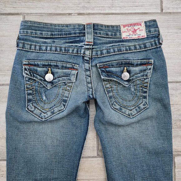 True Religion Billy Boot Cut Low Rise Jeans Women's Dusty Faded Flap Pockets 25 - Picture 5 of 11